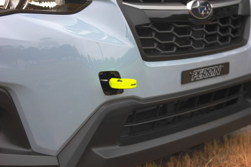 Perrin 22+ Subaru WRX / 18-21 Crosstrek / 14-21 Forester Tow Hook Kit (Front) - Neon Yellow - PSP-BDY-237NY