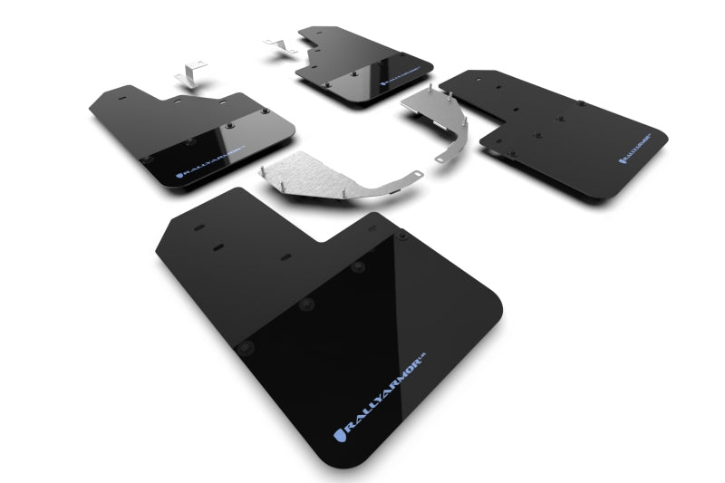 Rally Armor 21-24 Ford Bronco (Steel Bmpr - NO Rptr/Sprt - NO RR/RB) Blk Mud Flap w/Area Blue Logo - MF85-NO-ST-ABL