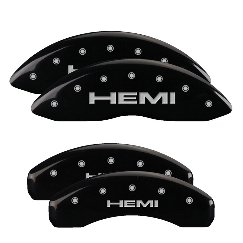 MGP 4 Caliper Covers Engraved Front &amp; Rear Hemi Black finish silver ch - 55001SHEMBK