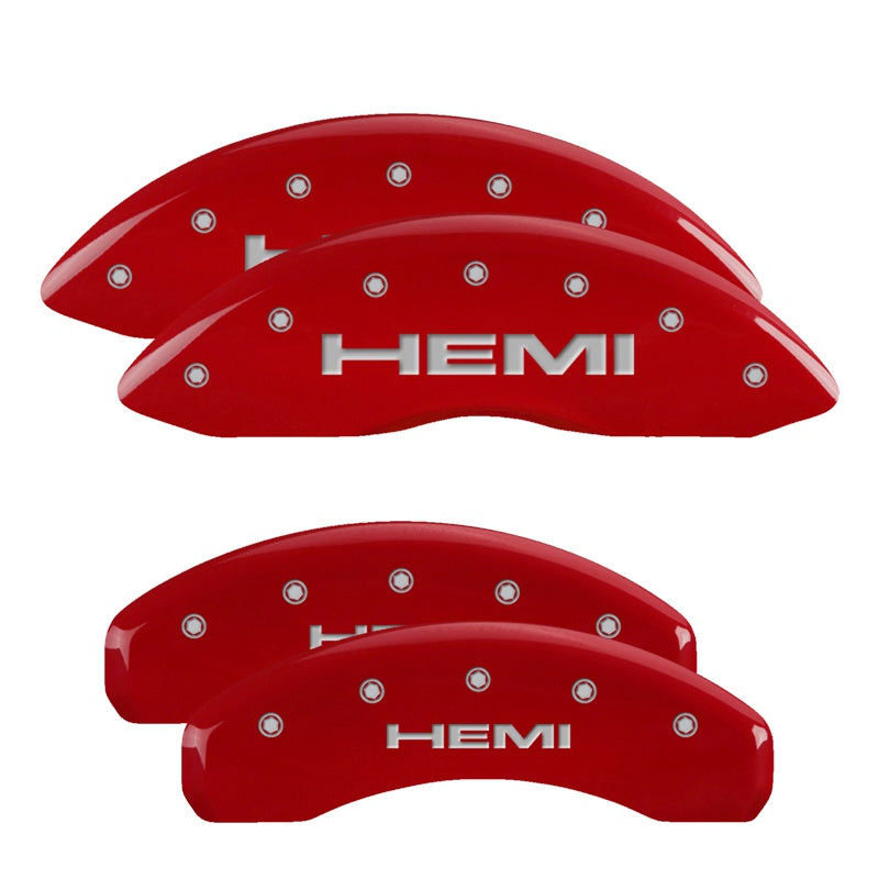 MGP 4 Caliper Covers Engraved Front &amp; Rear Hemi Red finish silver ch - 55001SHEMRD