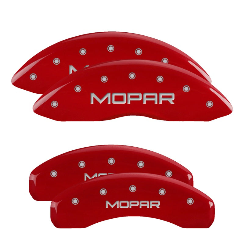 MGP 4 Caliper Covers Engraved Front &amp; Rear MOPAR Red finish silver ch - 55001SMOPRD