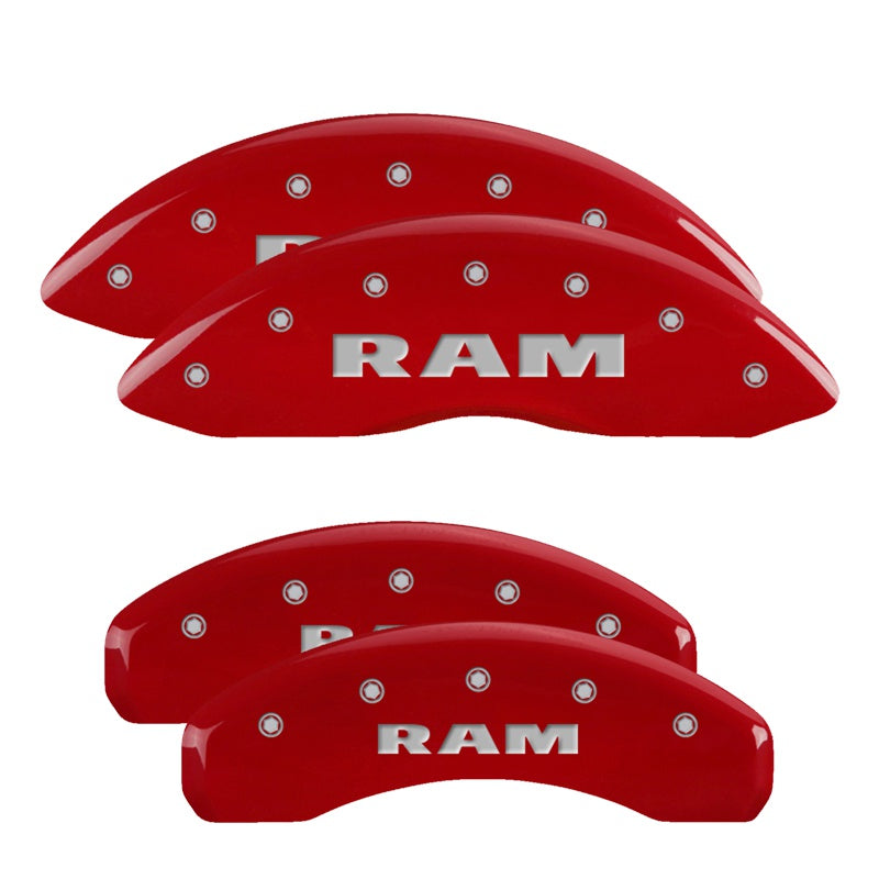 MGP 4 Caliper Covers Engraved Front &amp; Rear Ram Red Finish Silver Char 2019 Ram 1500 - 55005SRAMRD
