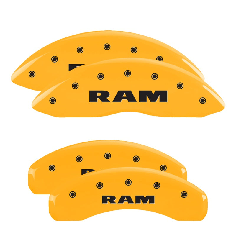 MGP 4 Caliper Covers Engraved Front &amp; Rear Ram Yellow Finish Black Char 2019 Ram 1500 - 55005SRAMYL