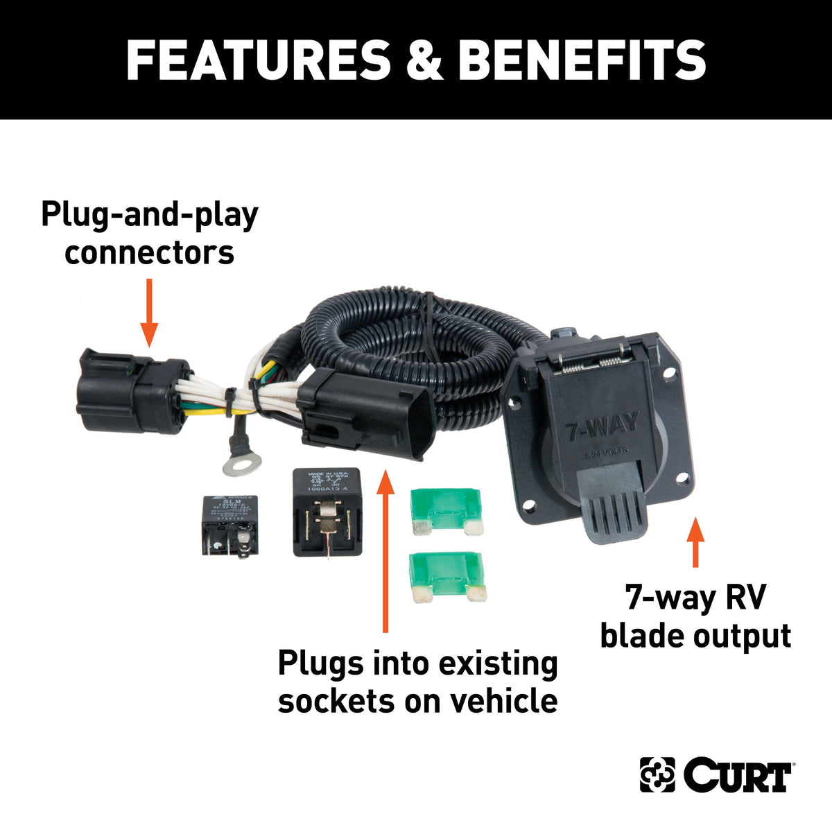 CURT 55242 Vehicle-Side Custom RV Blade 7-Pin Trailer Wiring Harness, Fits Select Ford F-150, Heritage, F-250