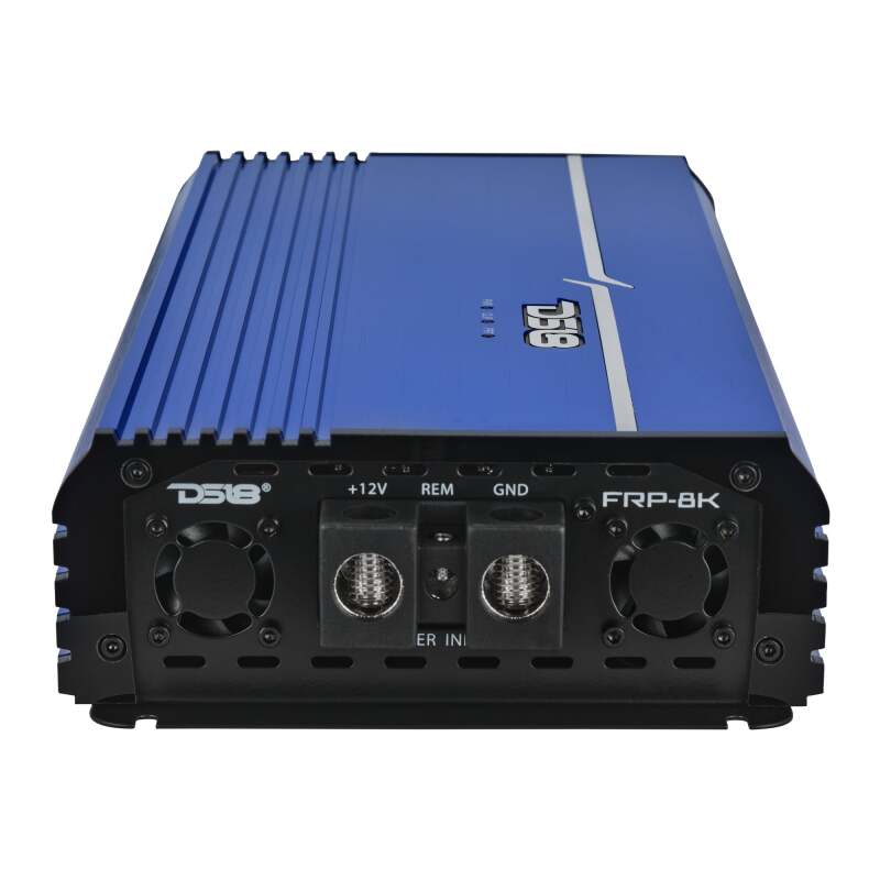 DS18 1-Channel Class D Full-Range Monoblock 8000 Watts RMS at1 ohm DPIV1/0 Terminals Included Blue - FRP-8K/BL - side view