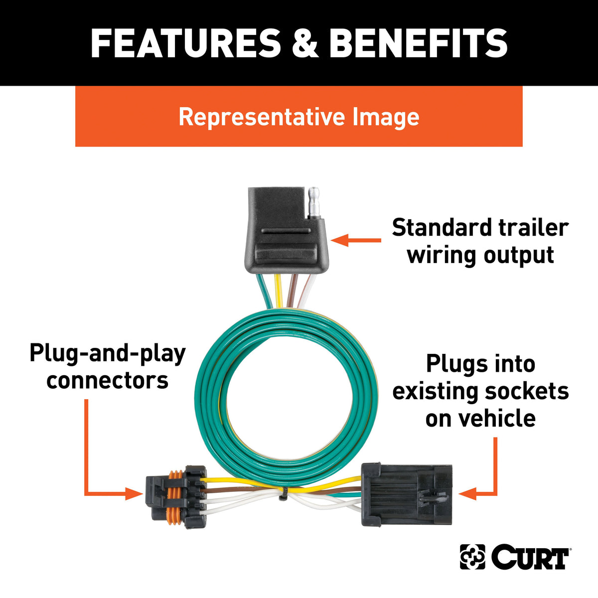 CURT 55316 Vehicle-Side Custom 4-Pin Trailer Wiring Harness, Fits Select Ford F-150, F-250, HD, F-350