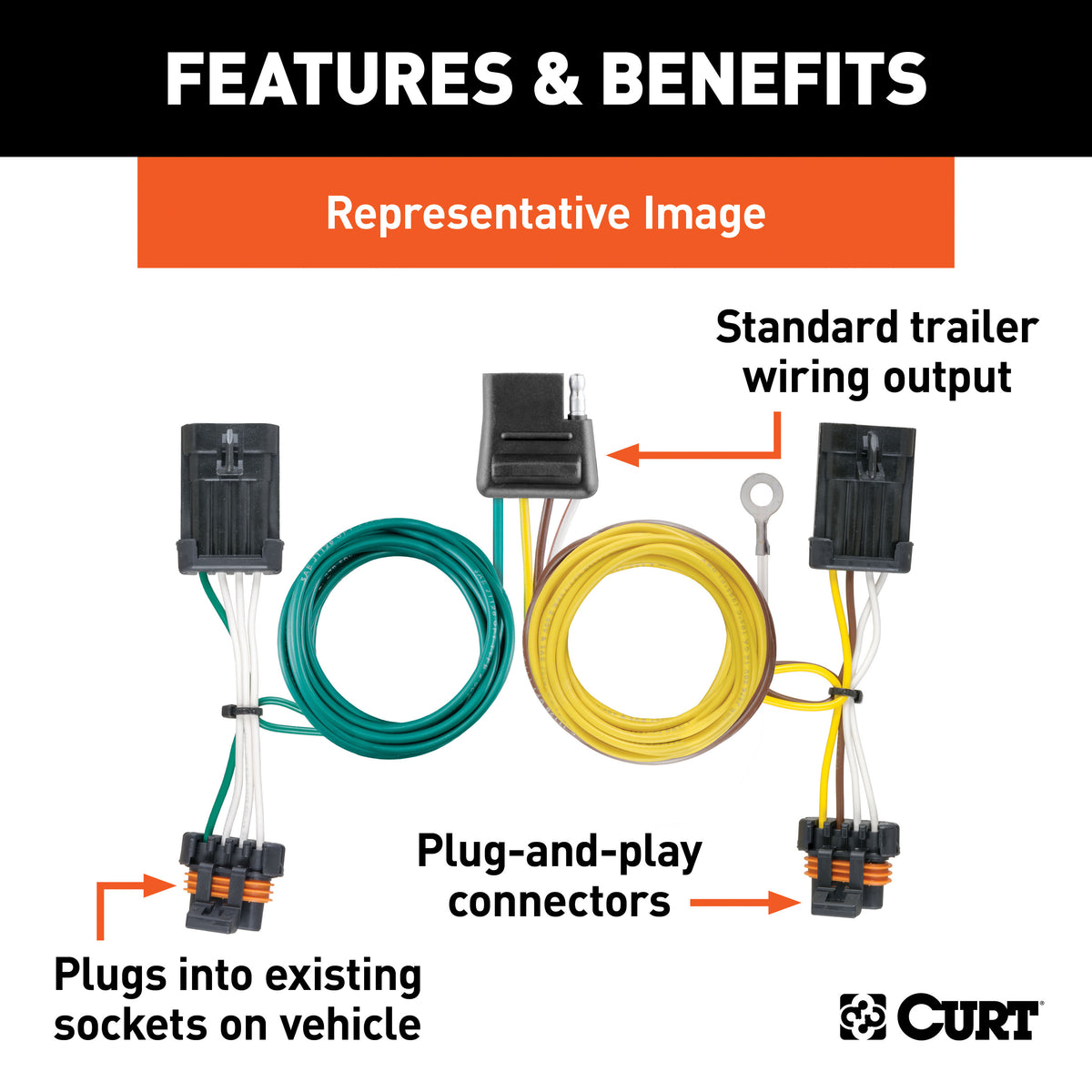 CURT 55344 Vehicle-Side Custom 4-Pin Trailer Wiring Harness, Fits Select Ford, Lincoln, Mercury Vehicles