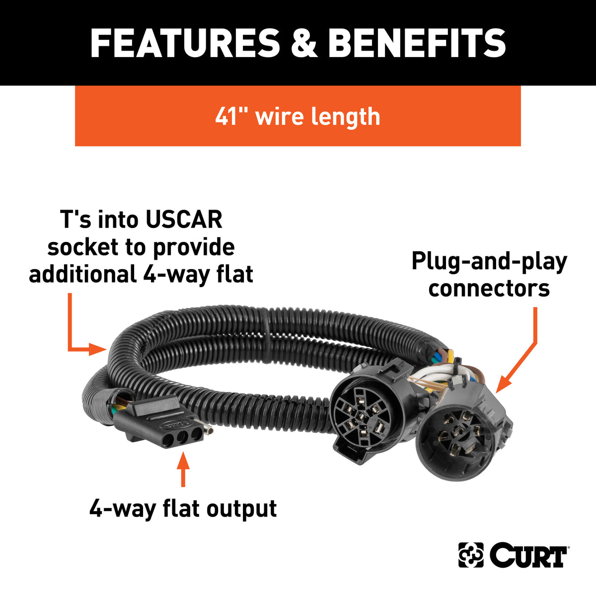 CURT 55384 Replacement Vehicle-Side Custom USCAR 4-Pin Trailer Wiring Harness