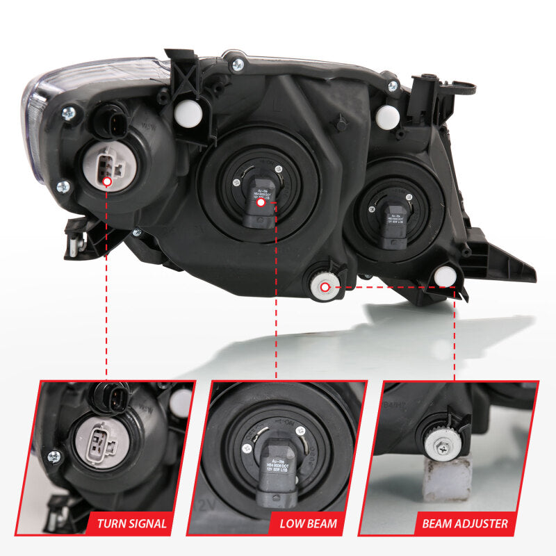 ANZO 2009-2010 Toyota Corolla Crystal Headlight Black Amber - 121541
