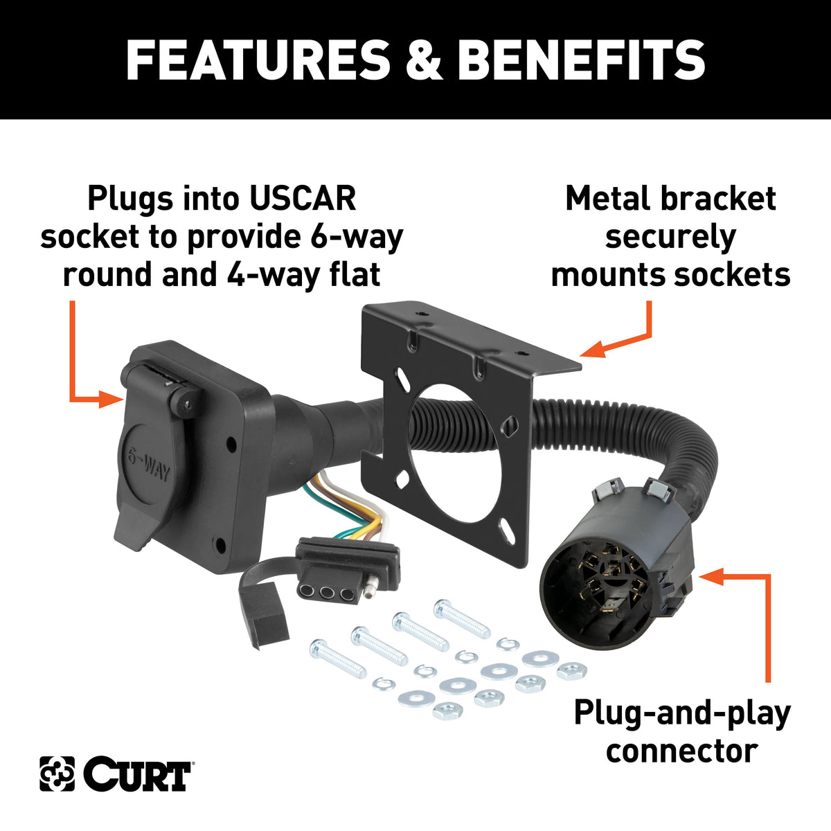 CURT 55664 Dual-Output Vehicle-Side 6-Pin, 4-Pin Connectors, Factory Tow Package and USCAR Socket Required