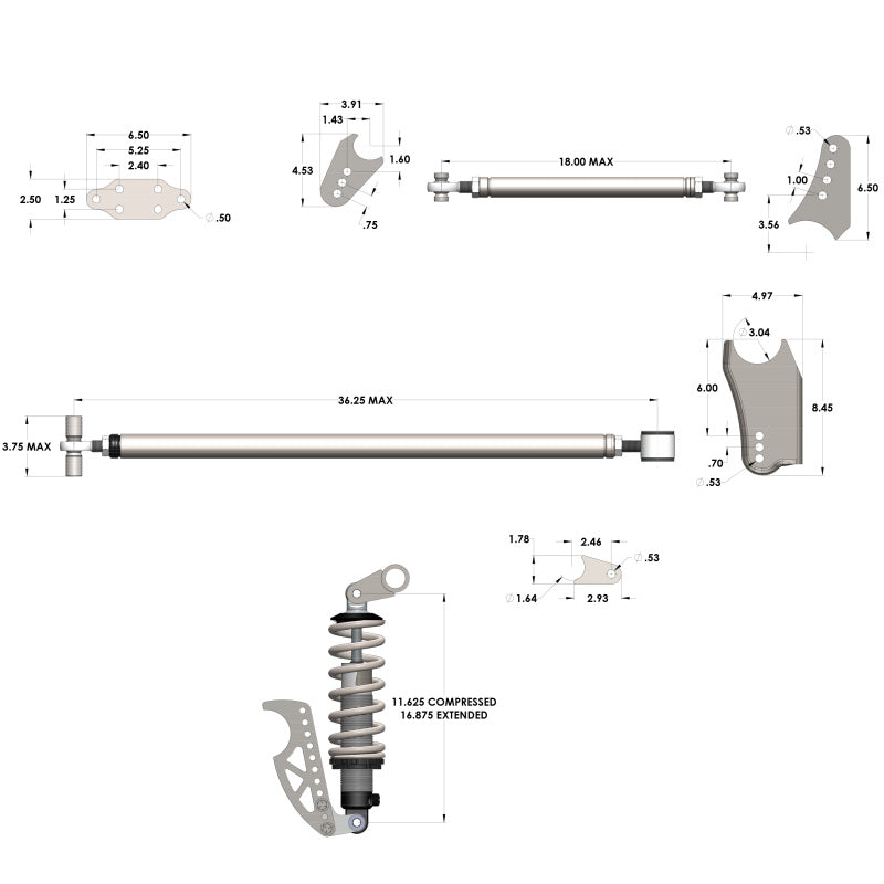 QA1 HD Pro Rear Triangulated 4-Link Kit - Front Mount Single Adj Coilovers - R173-170