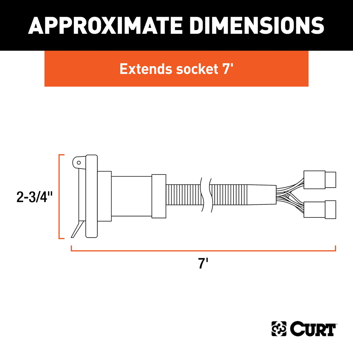 CURT 56071 7-Foot Vehicle-Side Truck Bed 7-Pin Trailer Wiring Harness Extension, Select Dodge Ram 1500, 2500, 3500, Dakota