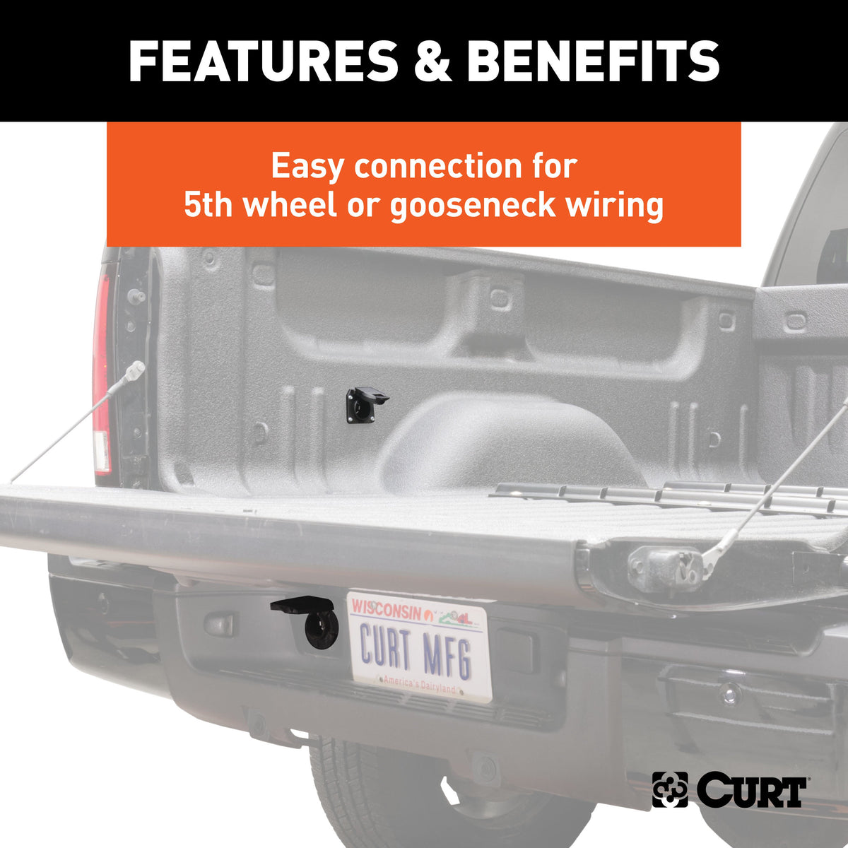CURT 56071 7-Foot Vehicle-Side Truck Bed 7-Pin Trailer Wiring Harness Extension, Select Dodge Ram 1500, 2500, 3500, Dakota