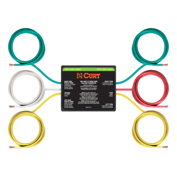 CURT 56196 2-to-3-Wire Splice-in Trailer Tail Light Converter for RV Dinghy Towing