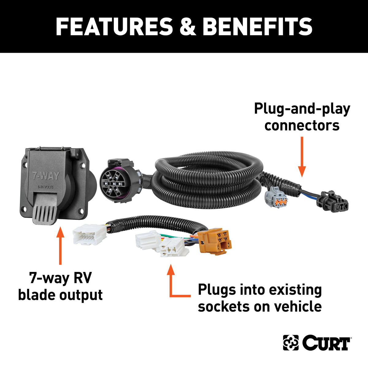 CURT 56226 Vehicle-Side Custom RV Blade 7-Pin Trailer Wiring Harness, Fits Select Nissan Frontier, Pathfinder, Xterra, Suzuki Equator