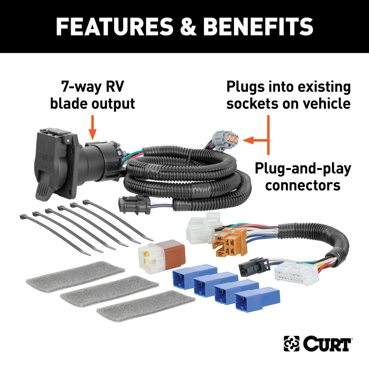 CURT 56357 Vehicle-Side Custom RV Blade 7-Pin Trailer Wiring Harness, Fits Select Nissan Pathfinder, Infiniti QX60