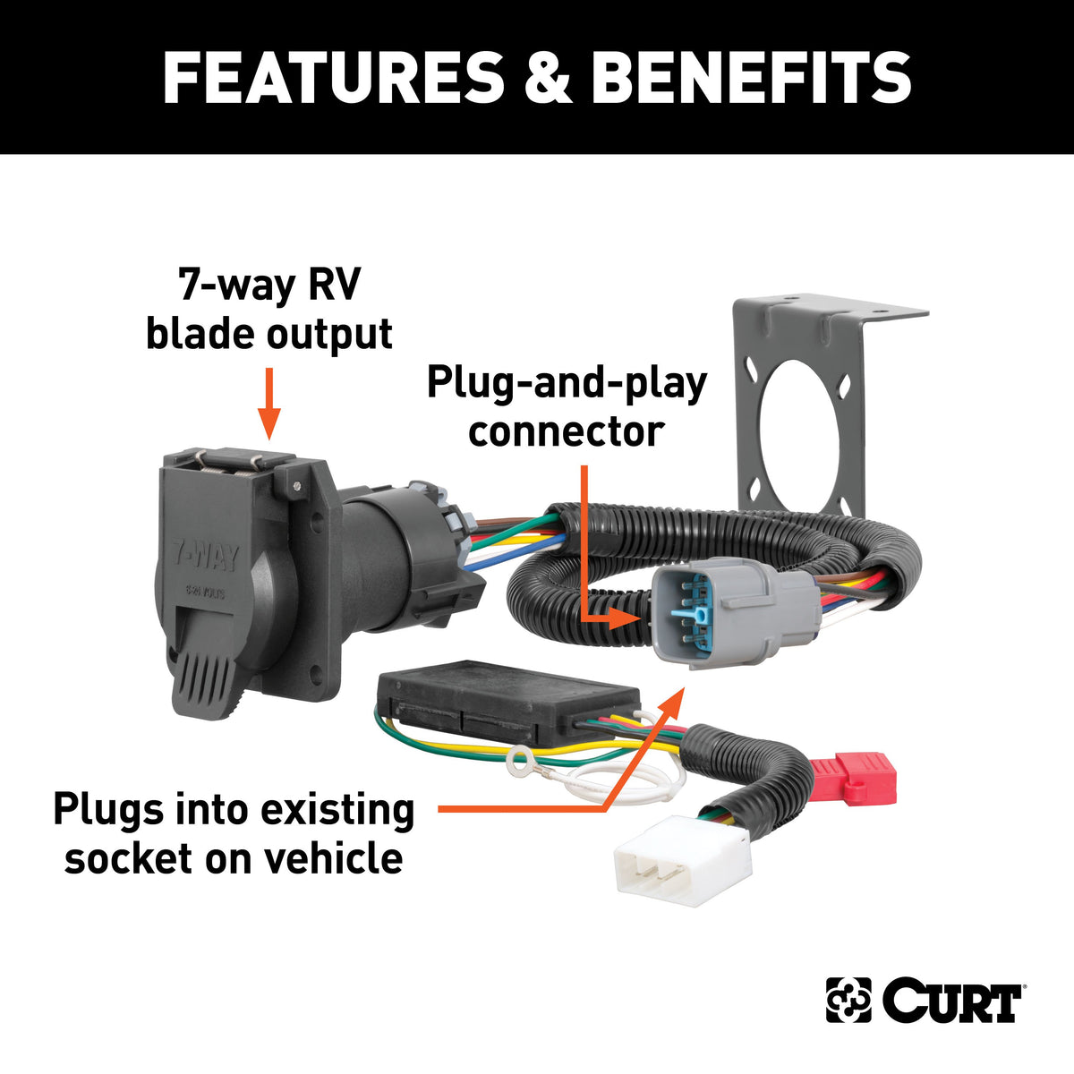 CURT 56366 Vehicle-Side Custom RV Blade 7-Pin Trailer Wiring Harness, Fits Select Honda Pilot, Ridgeline
