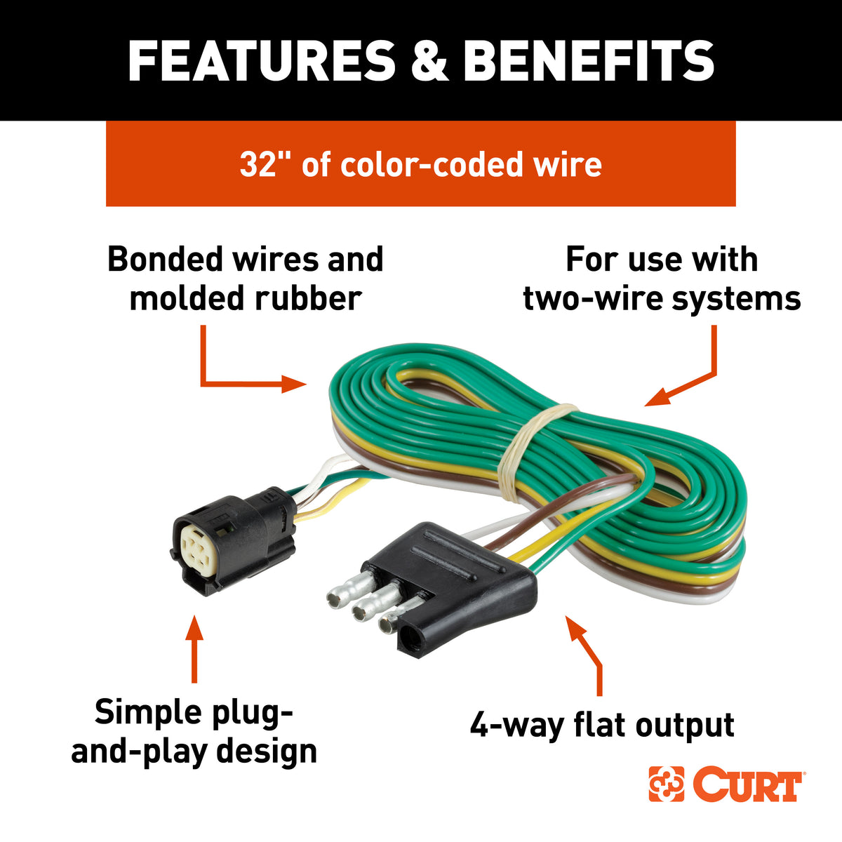 CURT 56503 Vehicle-Side Custom 4-Pin Trailer Wiring Harness, Fits Select Ford Escape