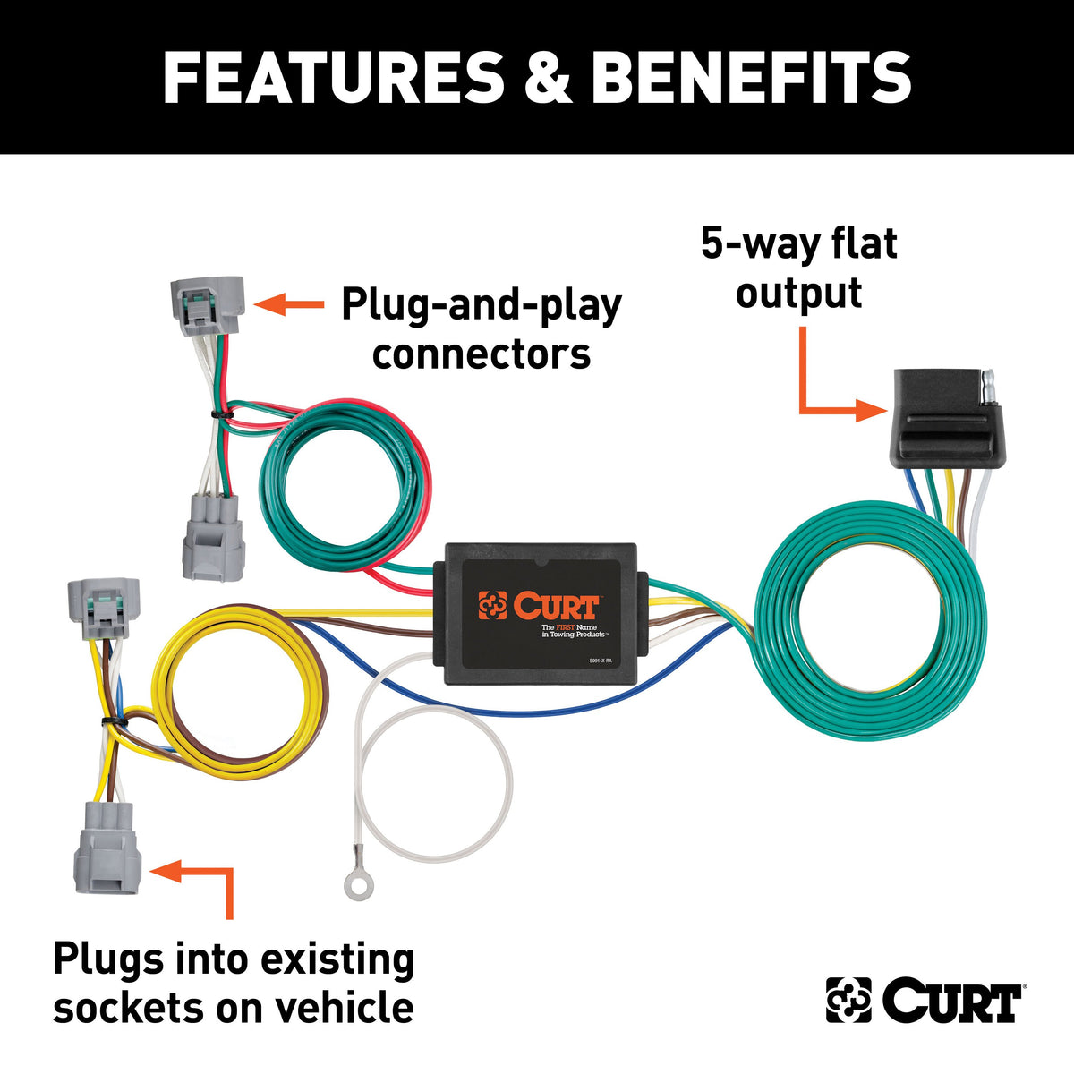 CURT 56513 Vehicle-Side Custom 5-Wire Trailer Wiring Harness, Fits Select Toyota Tacoma, Hilux, T-100 Pickup