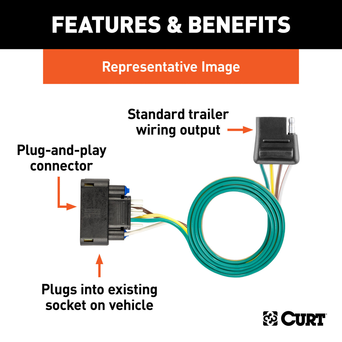 CURT 56538 Vehicle-Side Custom 4-Pin Trailer Wiring Harness, Fits Select Buick Enclave, Chevrolet Traverse (Except Limited), GMC Acadia (New Body Style)