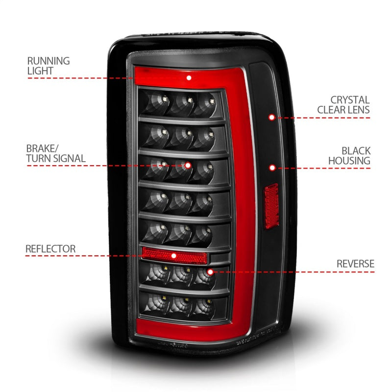 ANZO 00-06 Chevrolet Tahoe / GMC Yukon Full LED Taillights w/ Lightbar Black Housing/Clear Lens - 311448