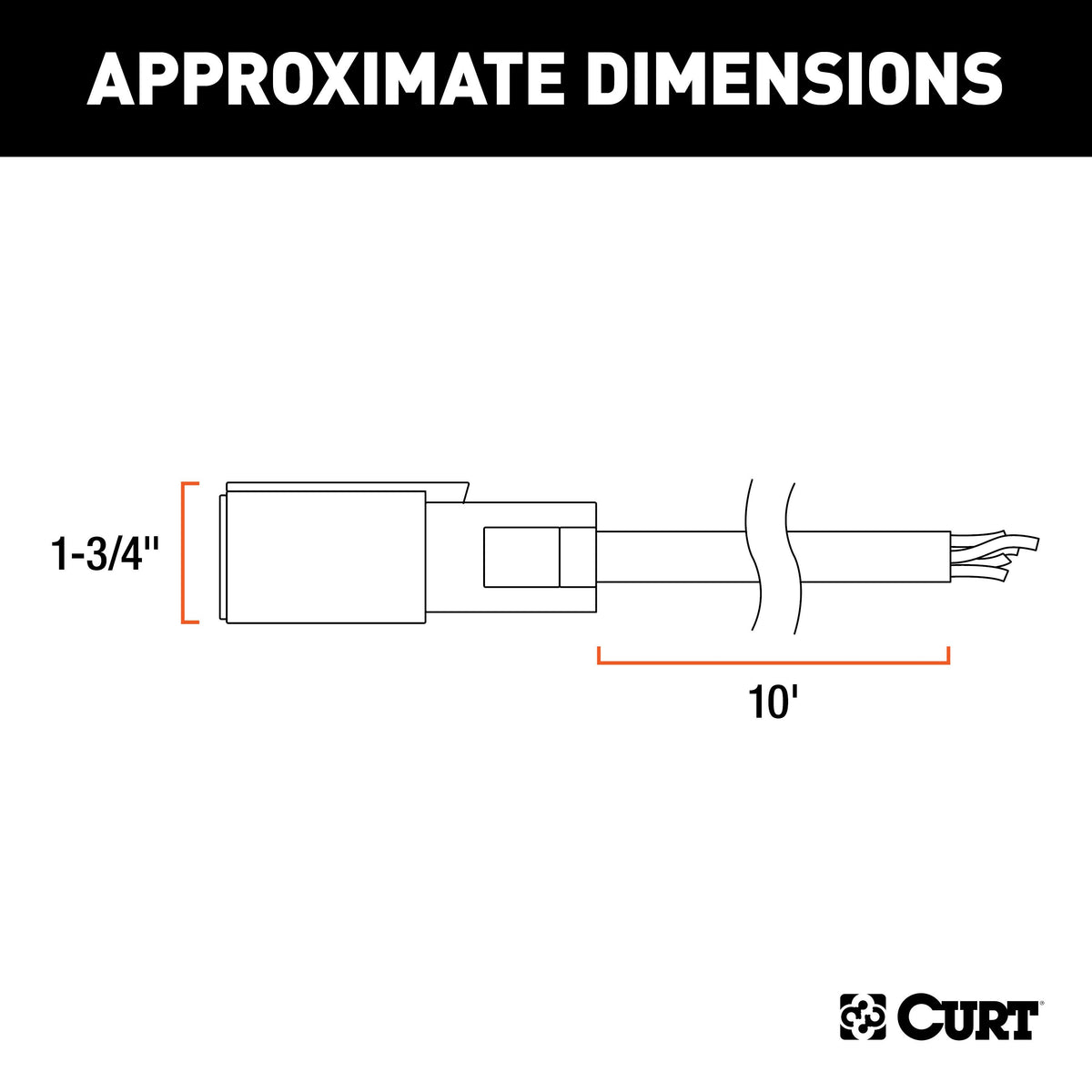 CURT 56603 Replacement 7-Pin RV Blade Trailer Wiring Harness Plug, 10-Foot Blunt-Cut Wires