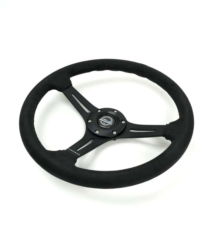 NRG Reinforced Micro Suede Racing Steering Wheel 350mm / 2.5in Deep / 4mm Matte Black Spoke - RST-030SA - close-up view