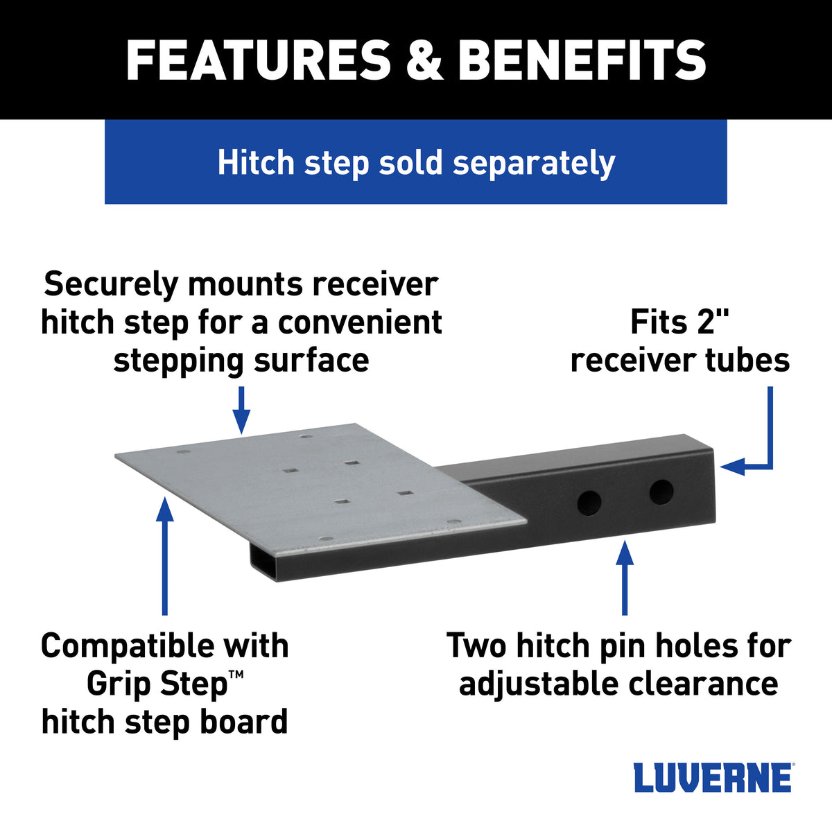 LUVERNE 570010 Grip Step 2" x 2" Receiver Hitch Step Mount (Shank Only)