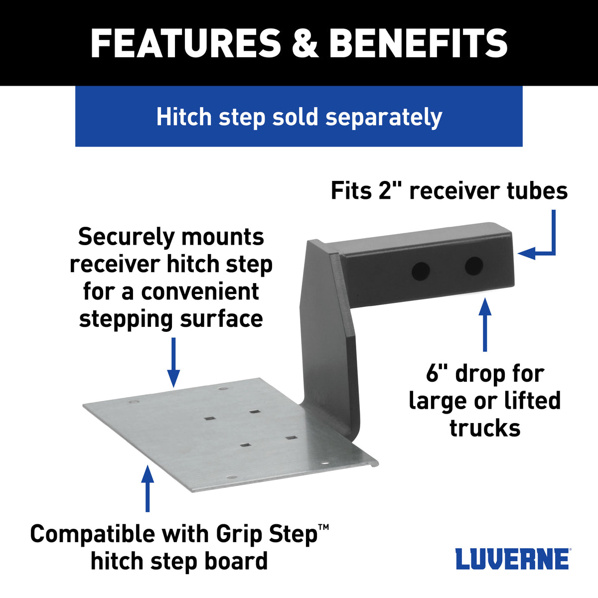 LUVERNE 570015 Grip Step 2" x 2" Receiver Hitch Step Mount (Shank Only)