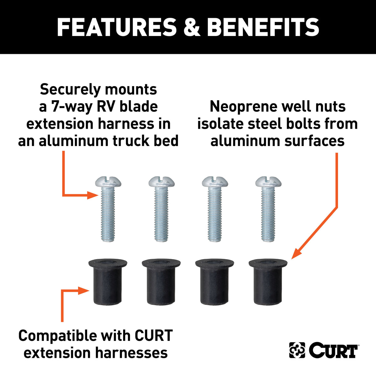 CURT 57007 Truck Bed Trailer Wiring Extension Isolator Kit for Ford F-150 with Aluminum Body
