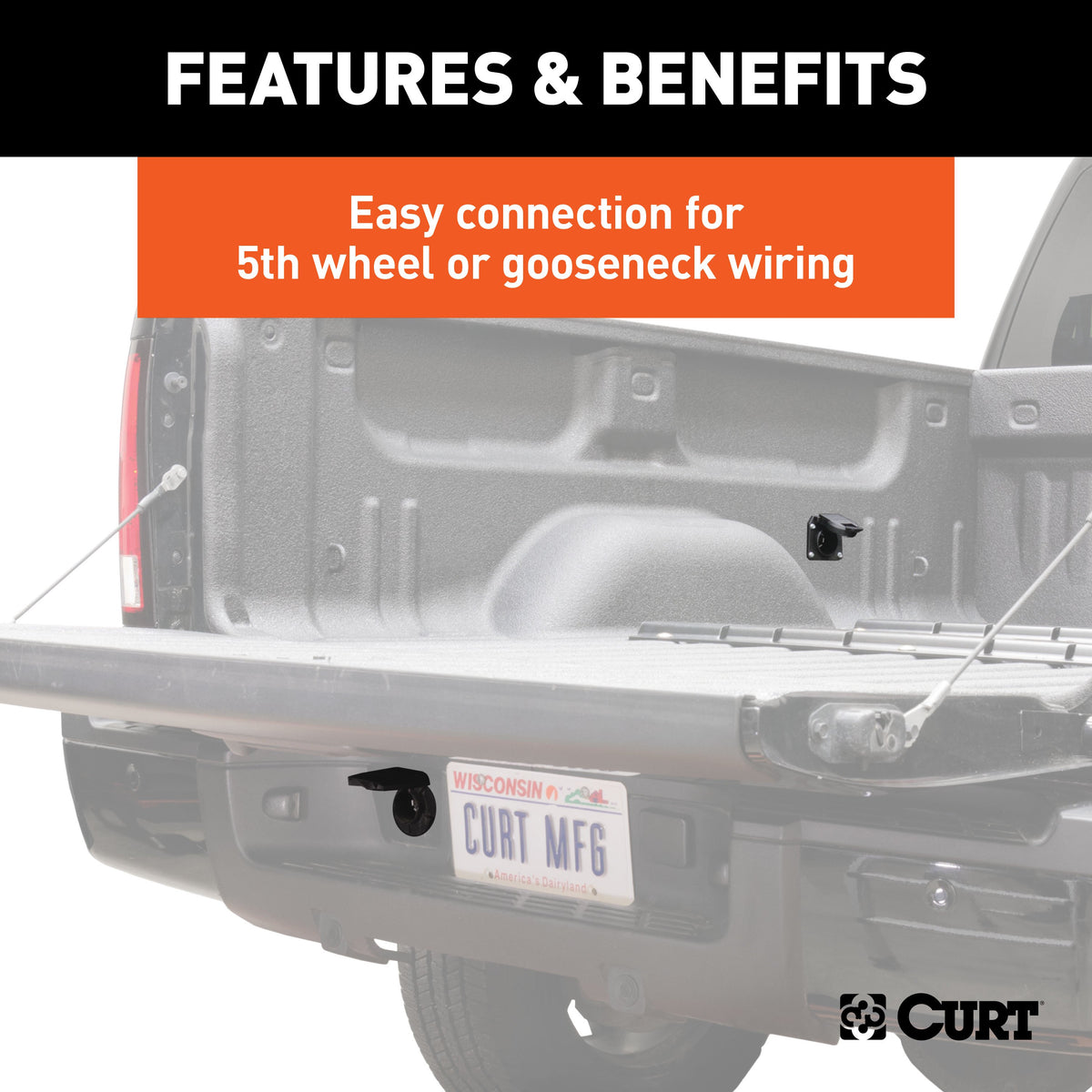 CURT 57010 10-Foot Vehicle-Side Truck Bed 7-Pin Trailer Wiring Harness Extension, Select Ford F-150, F-250, F-350 Super Duty