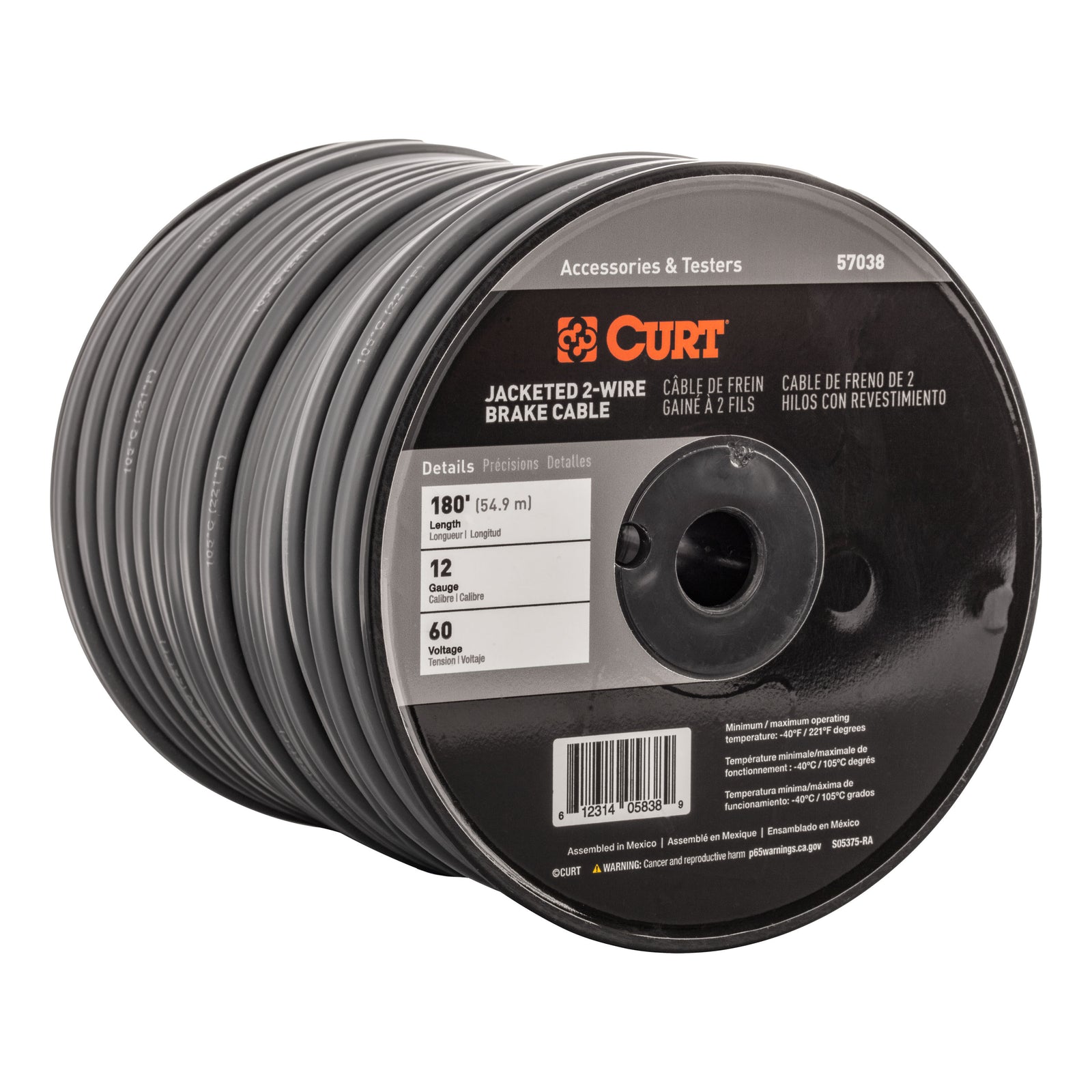 CURT 57038 2-Wire Jacketed Trailer Brake Cable, 180'