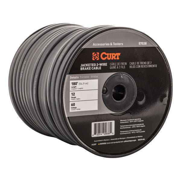 CURT 57038 2-Wire Jacketed Trailer Brake Cable, 180'