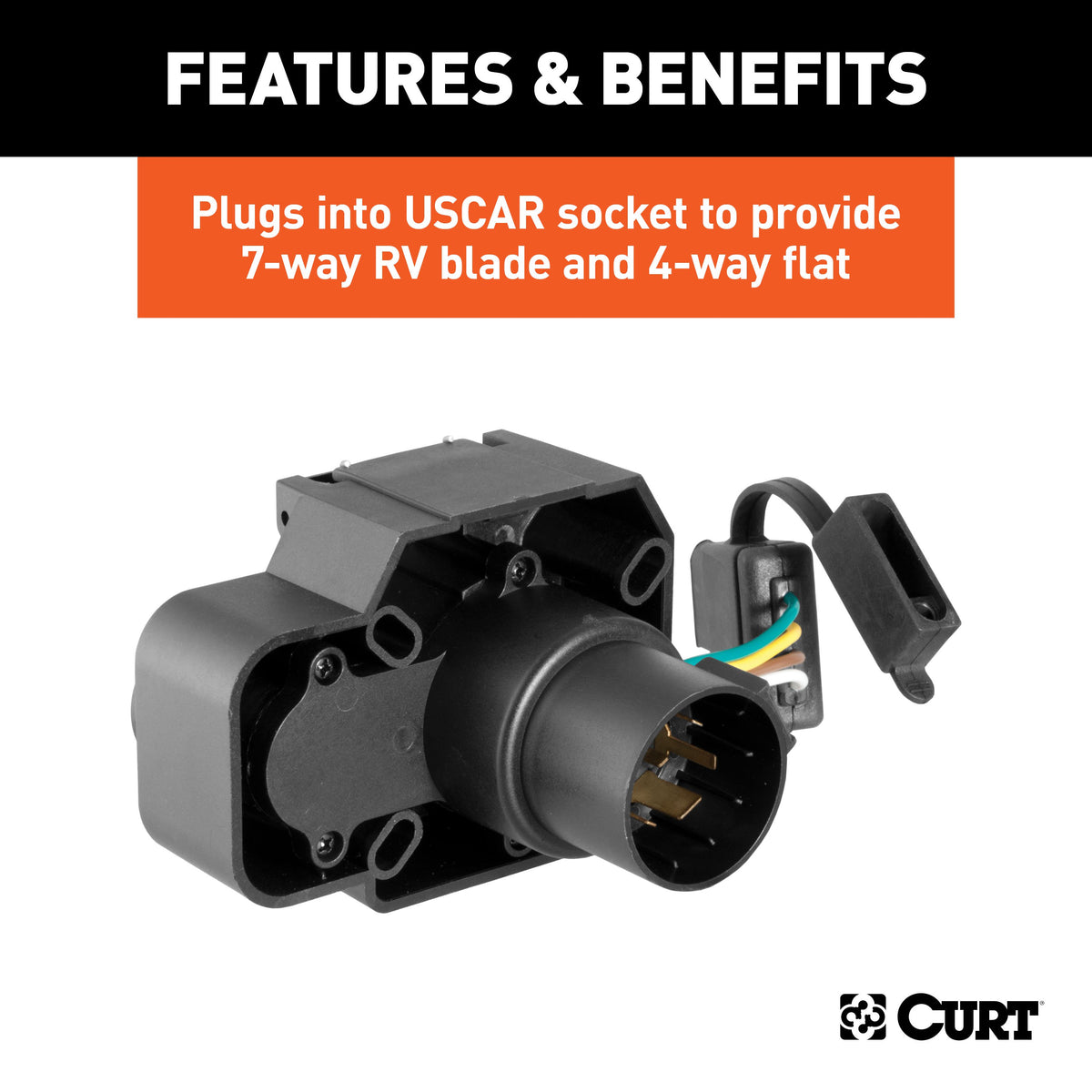 CURT 57101 Dual-Output Vehicle-Side 7-Pin, 4-Pin Connectors with Backup Alarm, Factory Tow Package and USCAR Socket Required
