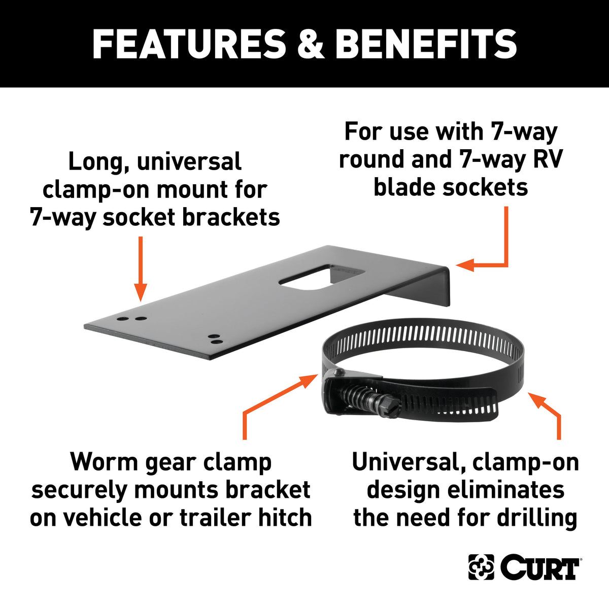 CURT 57201 Vehicle-Side Trailer Wiring Harness Clamp-On Bracket Mounts for 7-Way Round or RV Blade, 12-Pack