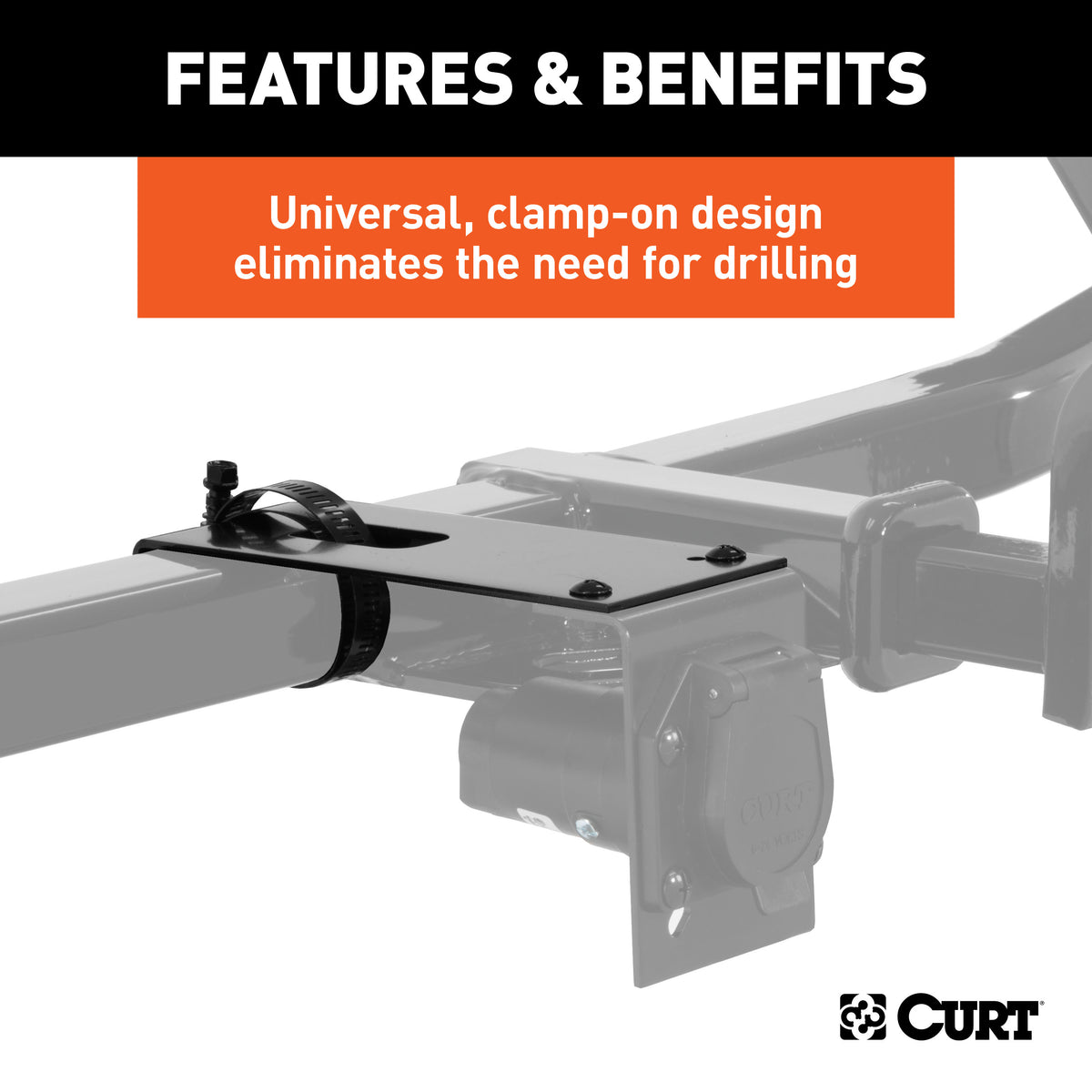 CURT 57202 Vehicle-Side Trailer Wiring Harness Clamp-On Bracket Mount for 7-Way Round or RV Blade