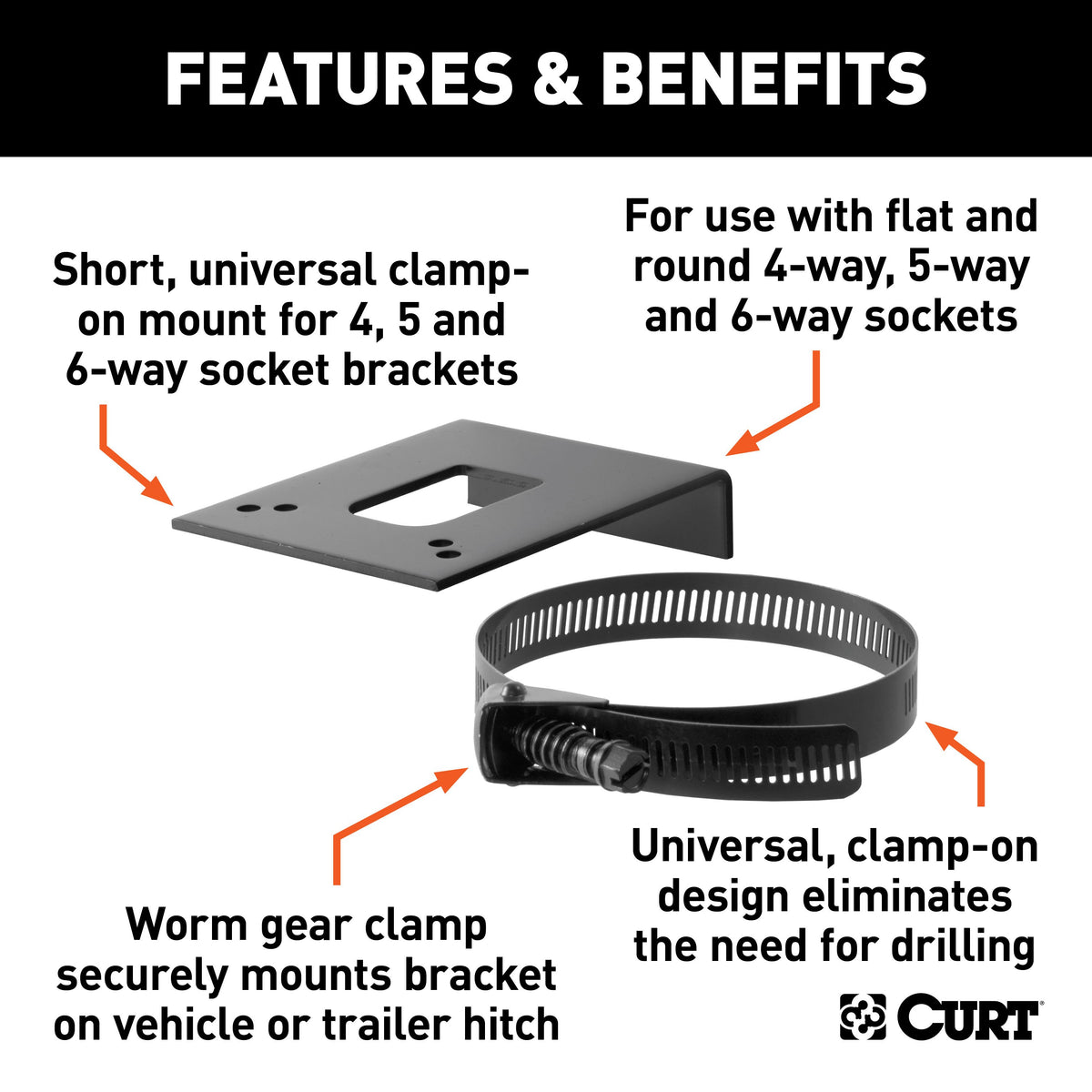 CURT 57203 Vehicle-Side Trailer Wiring Harness Clamp-On Bracket Mounts for 4-Way, 5-Way, 6-Way or 7-Way, 12-Pack