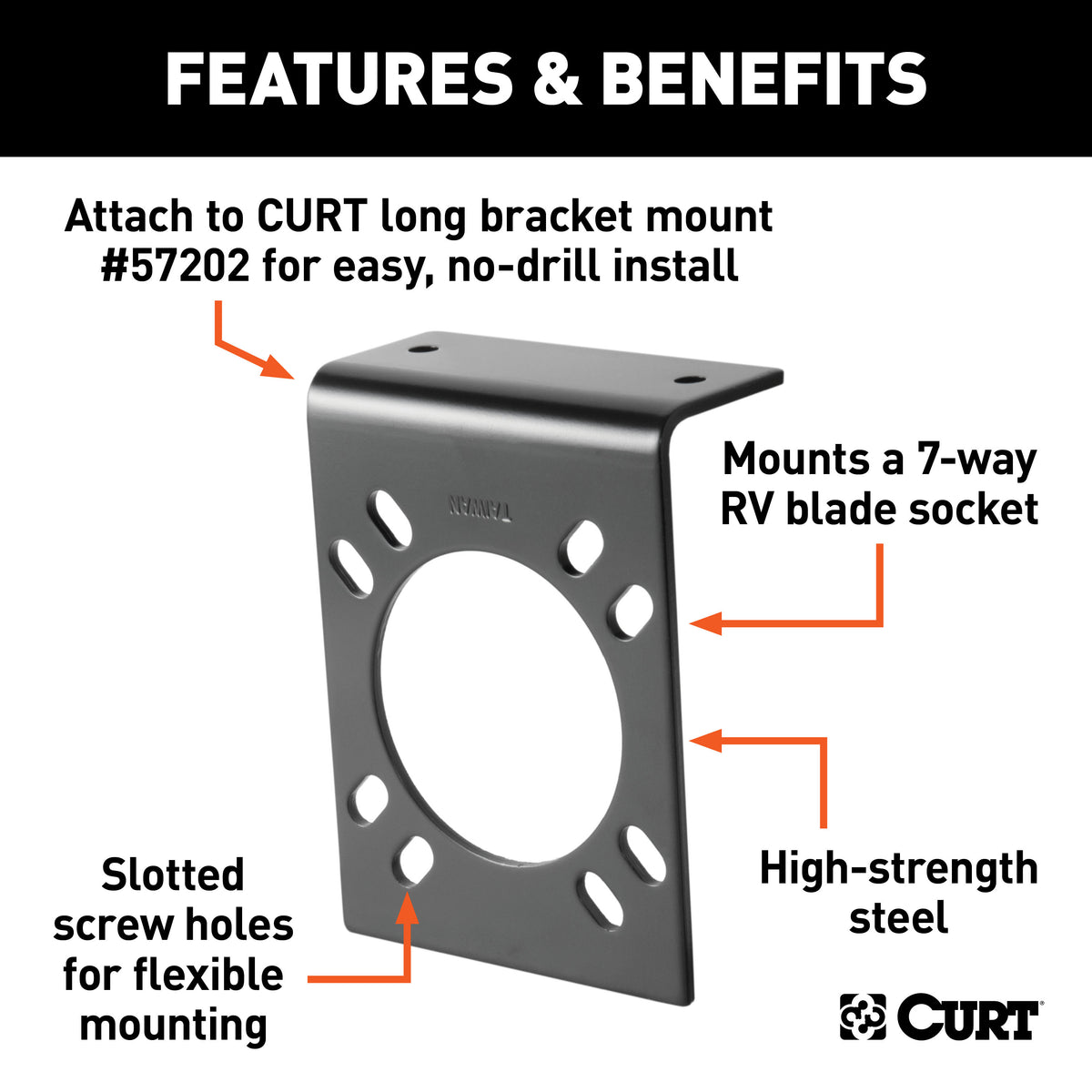 CURT 57206 Vehicle-Side Trailer Wiring Harness Mounting Bracket for 7-Way RV Blade