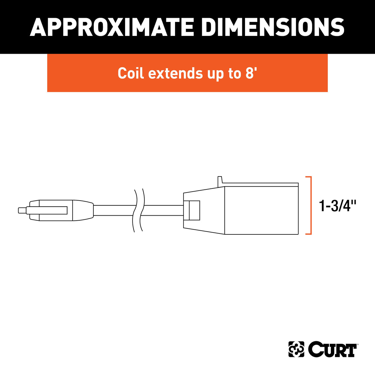 CURT 57280 8-Foot 7-Way RV Blade Vehicle-Side to 4-Way Flat Trailer Wiring Adapter Extension Harness