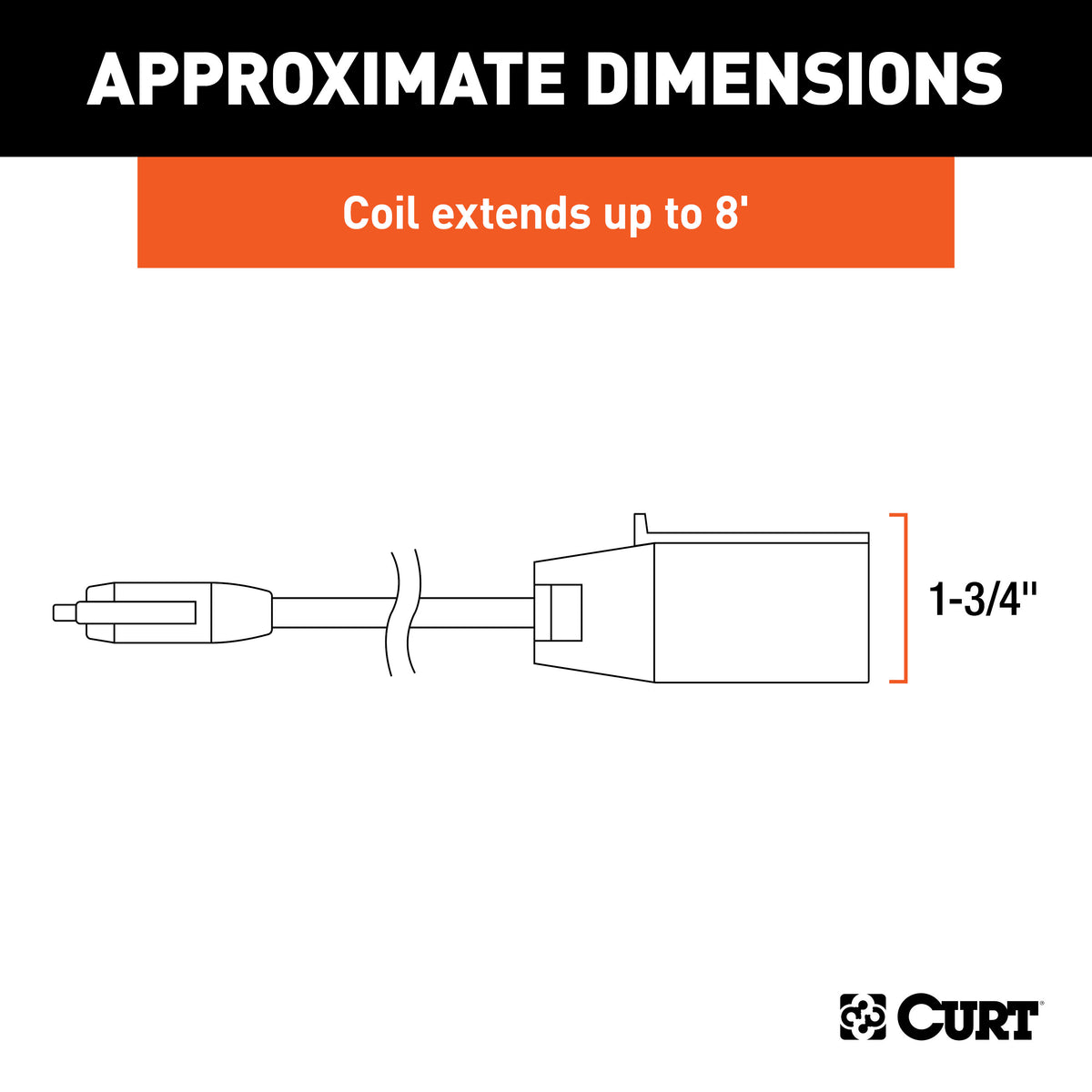 CURT 57282 8-Foot 7-Way RV Blade Vehicle-Side to 5-Way Flat Trailer Wiring Adapter Extension Harness