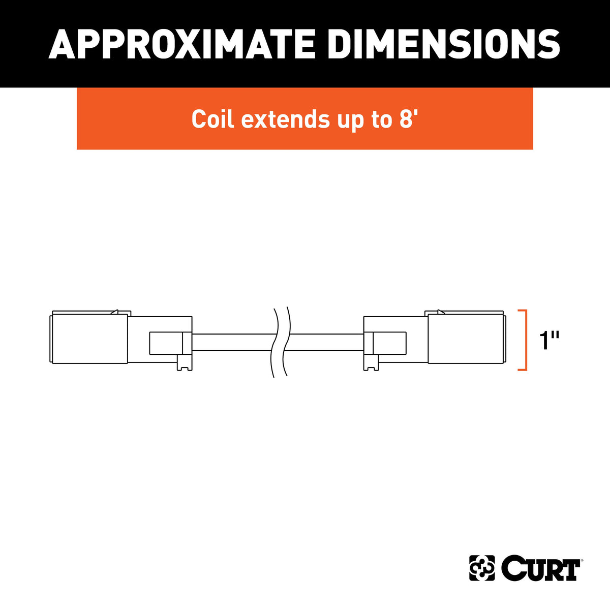 CURT 57286 8-Foot Flat Towing 6-Way Round Motorhome to Dinghy Vehicle Wiring Adapter Extension Harness and Sockets