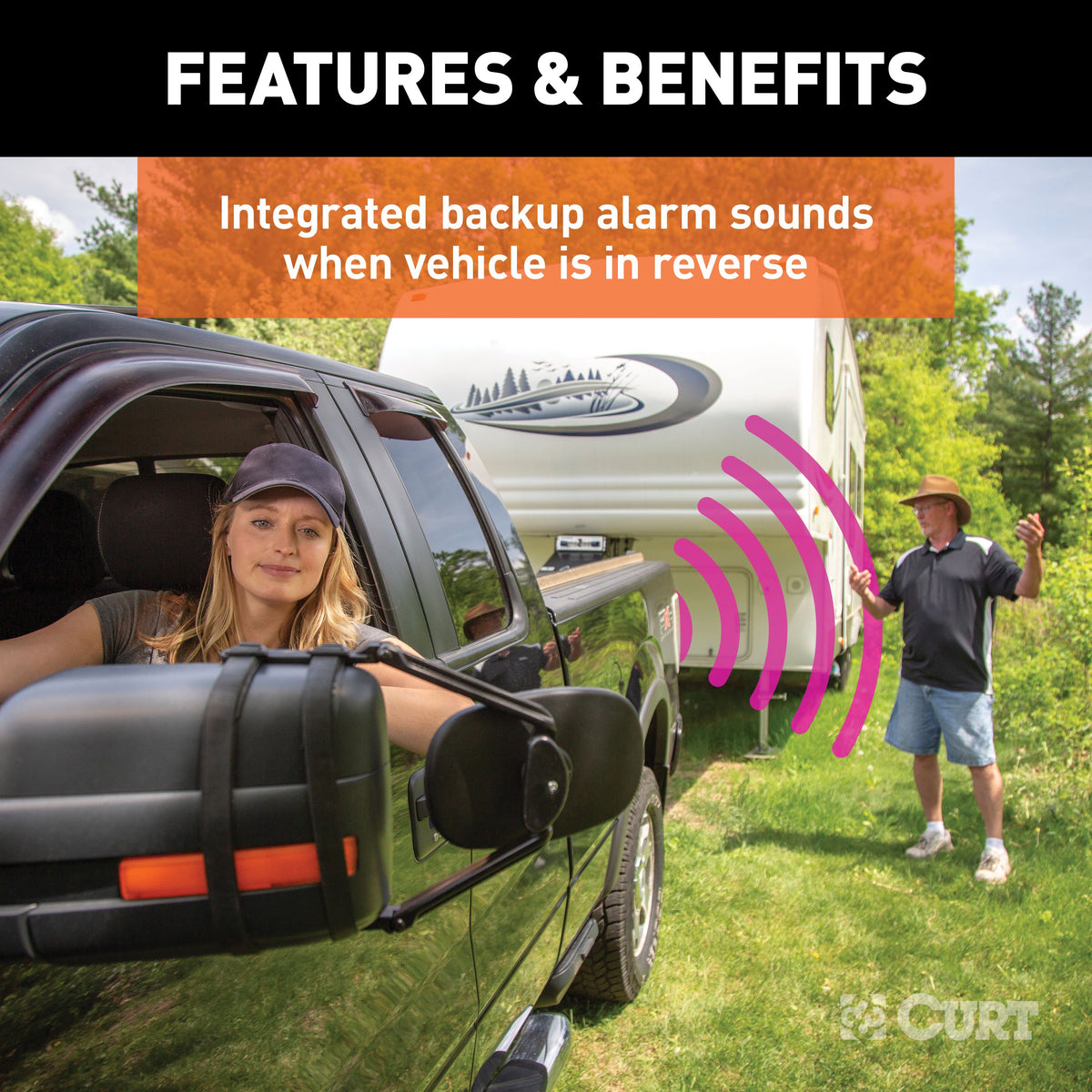 CURT 57724 7-Way RV Blade Vehicle-Side to 4-Way Flat Trailer Wiring Adapter with Backup Alarm