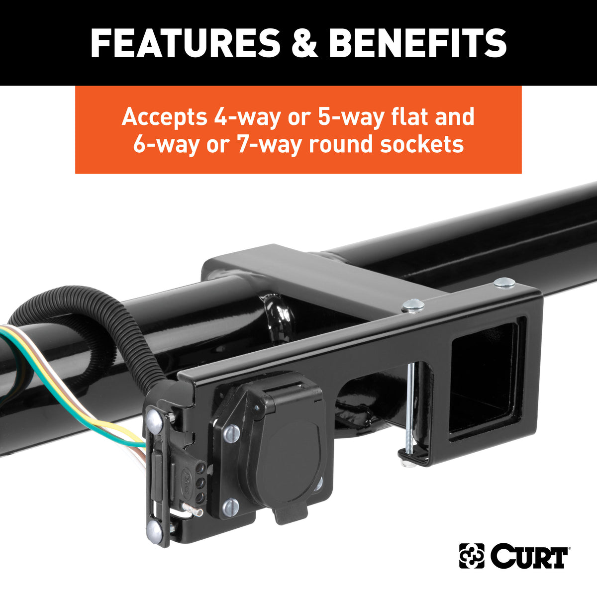 CURT 58000 Easy-Mount Vehicle Trailer Wiring Connector Mounting Bracket for 2-Inch Receiver, 4 or 5-Way Flat, 6 or 7-Way Round