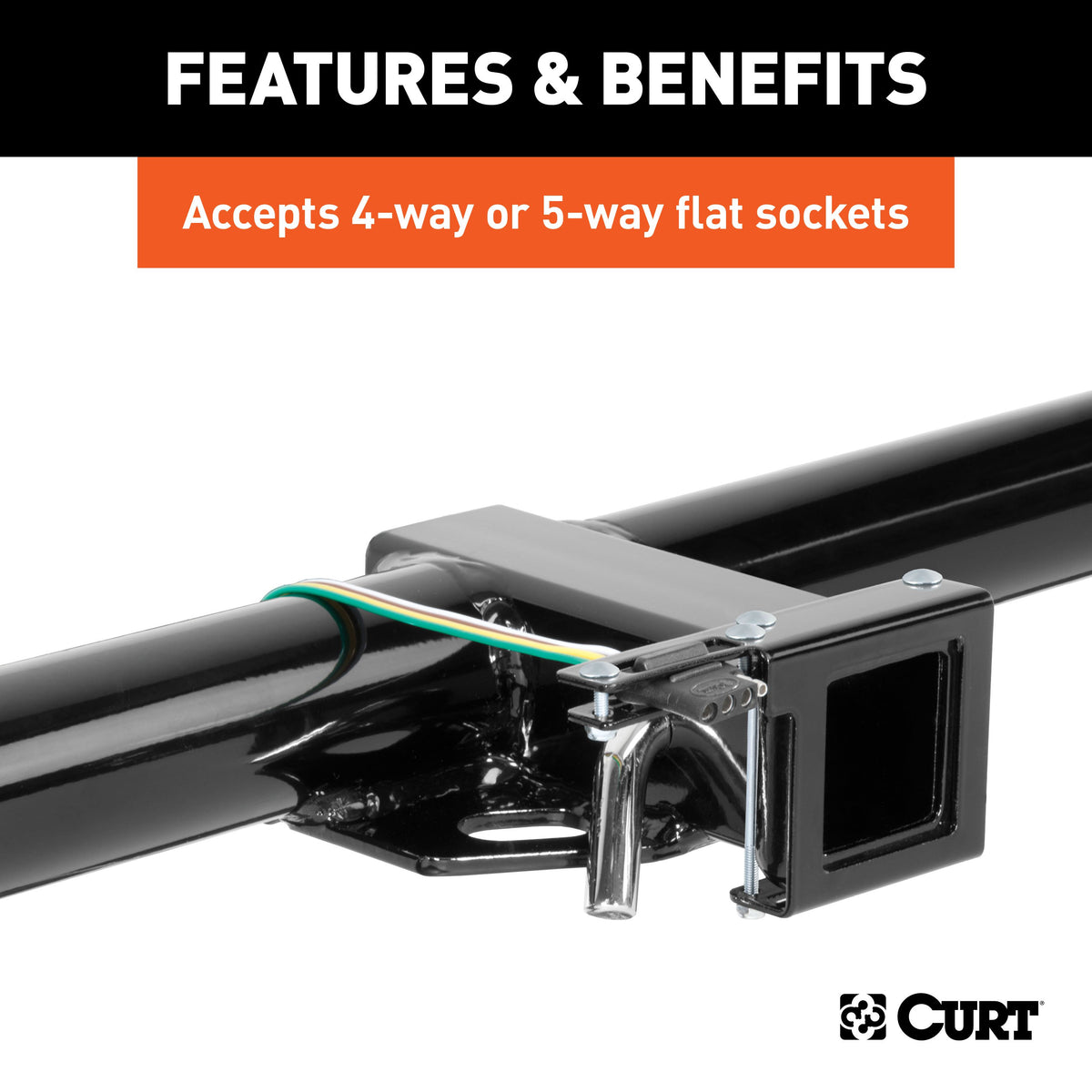 CURT 58001 Easy-Mount Vehicle Trailer Wiring Connector Mounting Bracket for 2-Inch Receiver, 4 or 5-Way Flat