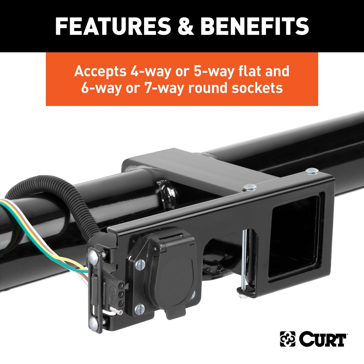 CURT 58003 Easy-Mount Vehicle Trailer Wiring Connector Mounting Bracket for 2-1/2-Inch Receiver, 4 or 5-Way Flat, 6 or 7-Way Round