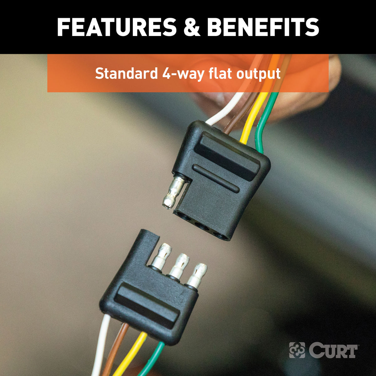 CURT 58042 4-Pin Flat Wiring Harness, 48-Inch Vehicle-Side, 12-Inch Trailer-Side Wires
