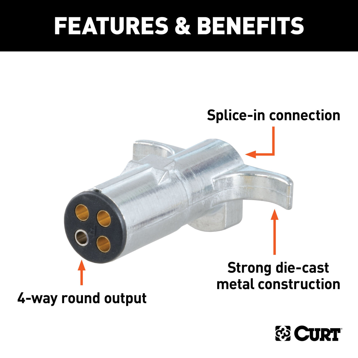 CURT 58060 Trailer-Side 4-Pin Round Wiring Harness Plug