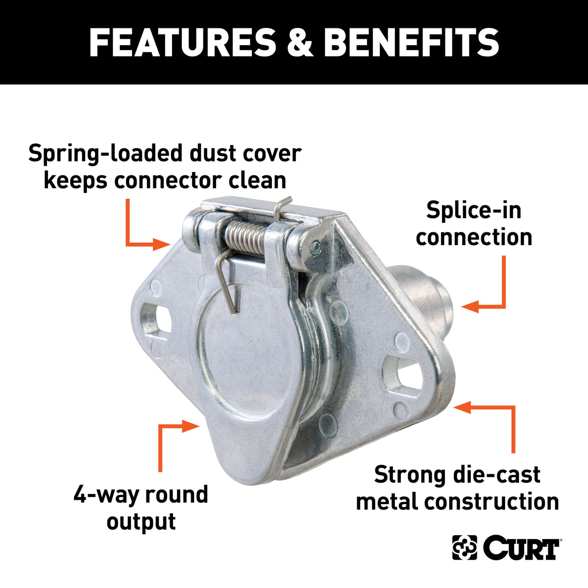CURT 58070 Vehicle-Side 4-Pin Round Trailer Wiring Harness Socket