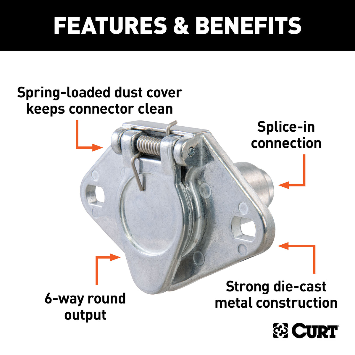CURT 58090 Vehicle-Side 6-Pin Round Trailer Wiring Harness Socket