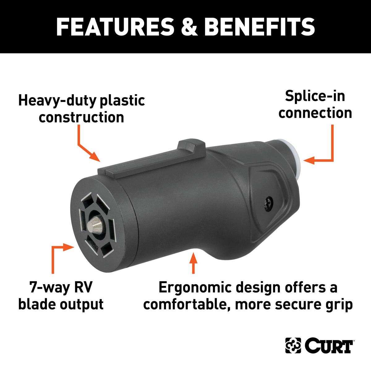 CURT 58145 Heavy-Duty Trailer-Side 7-Pin RV Blade Wiring Harness Connector